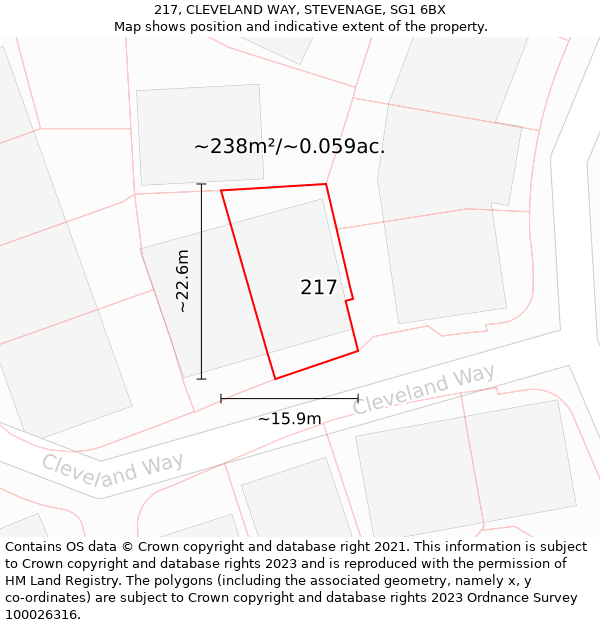 217, CLEVELAND WAY, STEVENAGE, SG1 6BX: Plot and title map