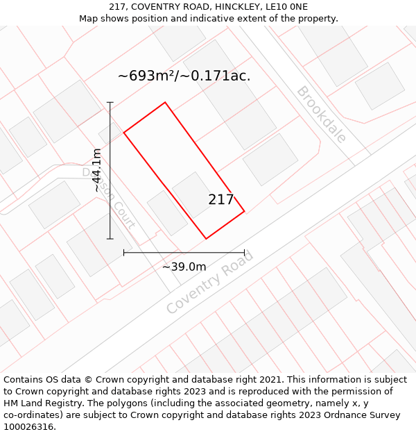 217, COVENTRY ROAD, HINCKLEY, LE10 0NE: Plot and title map