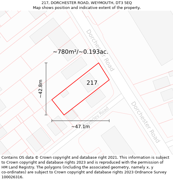 217, DORCHESTER ROAD, WEYMOUTH, DT3 5EQ: Plot and title map