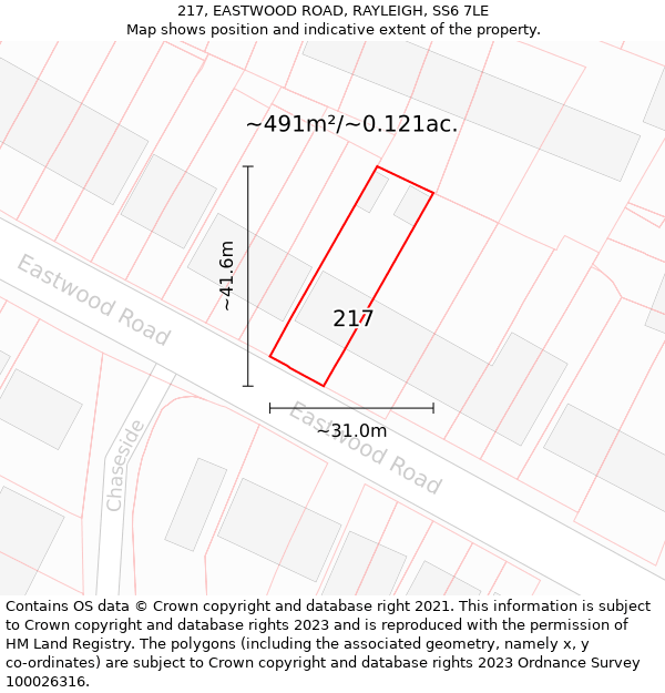 217, EASTWOOD ROAD, RAYLEIGH, SS6 7LE: Plot and title map