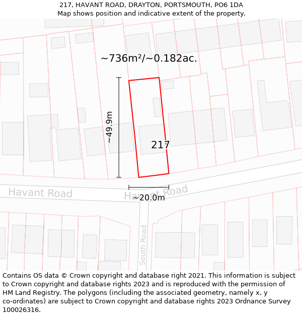 217, HAVANT ROAD, DRAYTON, PORTSMOUTH, PO6 1DA: Plot and title map