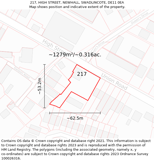 217, HIGH STREET, NEWHALL, SWADLINCOTE, DE11 0EA: Plot and title map