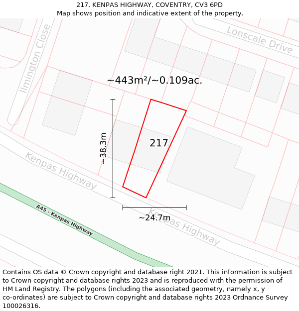 217, KENPAS HIGHWAY, COVENTRY, CV3 6PD: Plot and title map