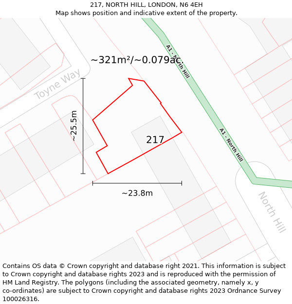 217, NORTH HILL, LONDON, N6 4EH: Plot and title map