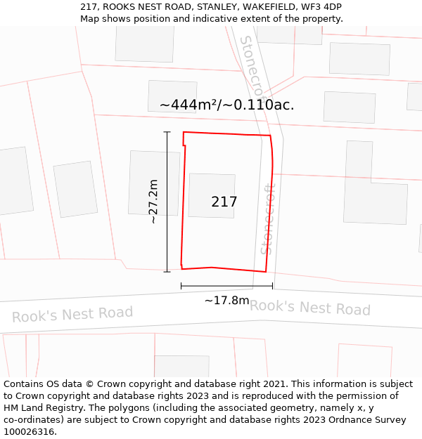 217, ROOKS NEST ROAD, STANLEY, WAKEFIELD, WF3 4DP: Plot and title map