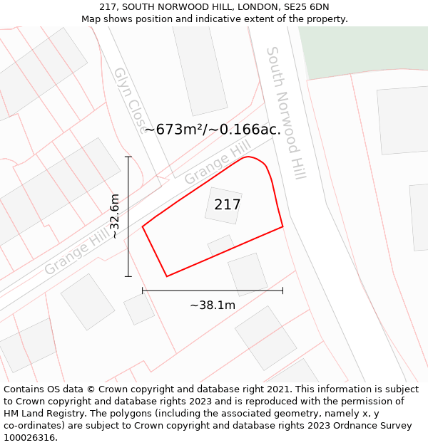 217, SOUTH NORWOOD HILL, LONDON, SE25 6DN: Plot and title map