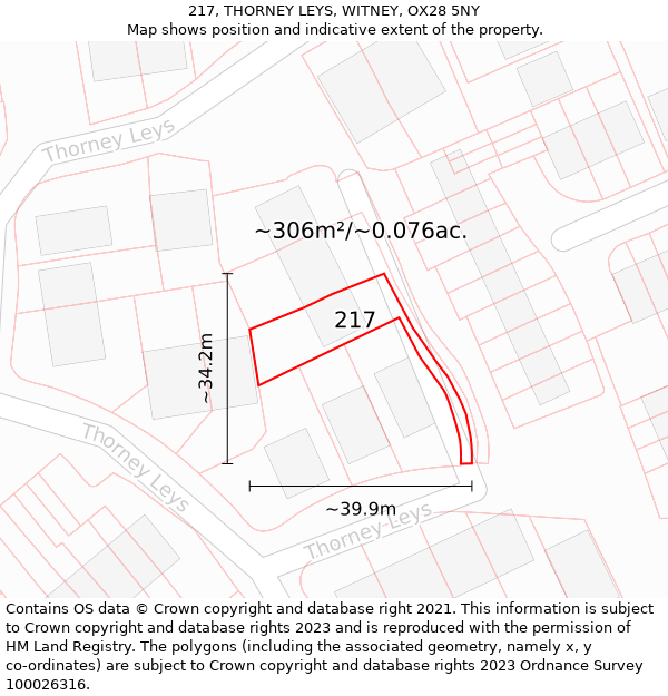 217, THORNEY LEYS, WITNEY, OX28 5NY: Plot and title map