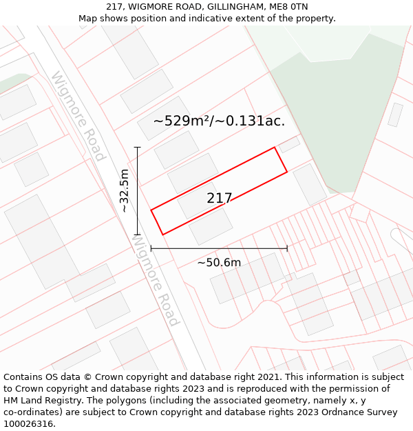 217, WIGMORE ROAD, GILLINGHAM, ME8 0TN: Plot and title map