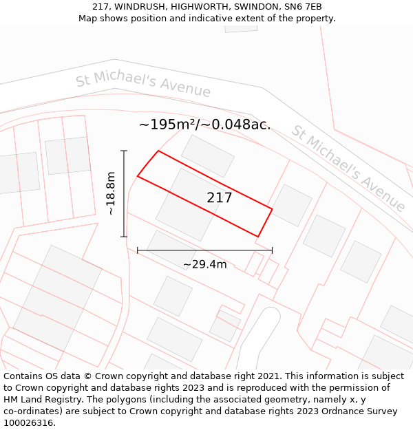 217, WINDRUSH, HIGHWORTH, SWINDON, SN6 7EB: Plot and title map