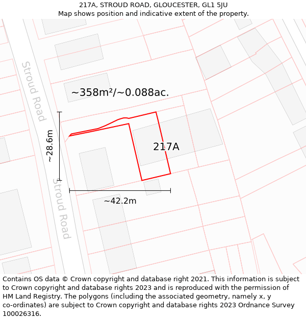 217A, STROUD ROAD, GLOUCESTER, GL1 5JU: Plot and title map