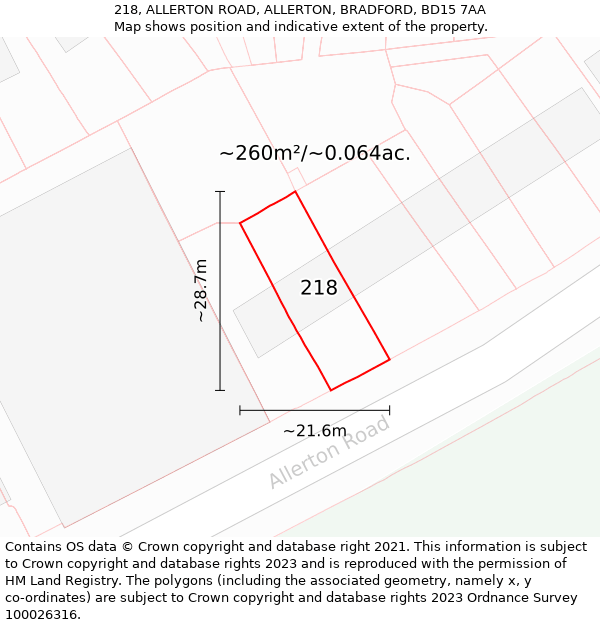 218, ALLERTON ROAD, ALLERTON, BRADFORD, BD15 7AA: Plot and title map