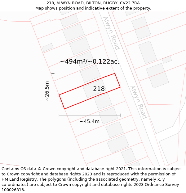 218, ALWYN ROAD, BILTON, RUGBY, CV22 7RA: Plot and title map