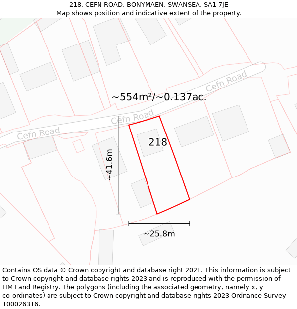 218, CEFN ROAD, BONYMAEN, SWANSEA, SA1 7JE: Plot and title map