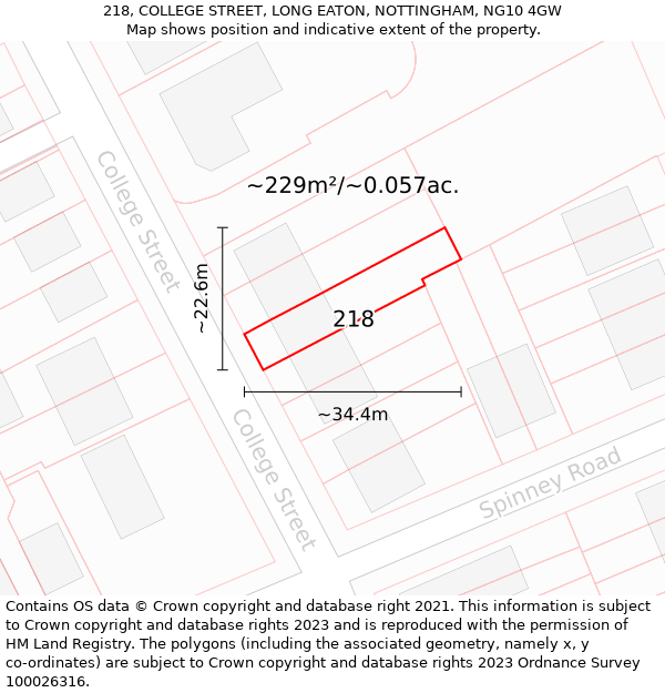 218, COLLEGE STREET, LONG EATON, NOTTINGHAM, NG10 4GW: Plot and title map