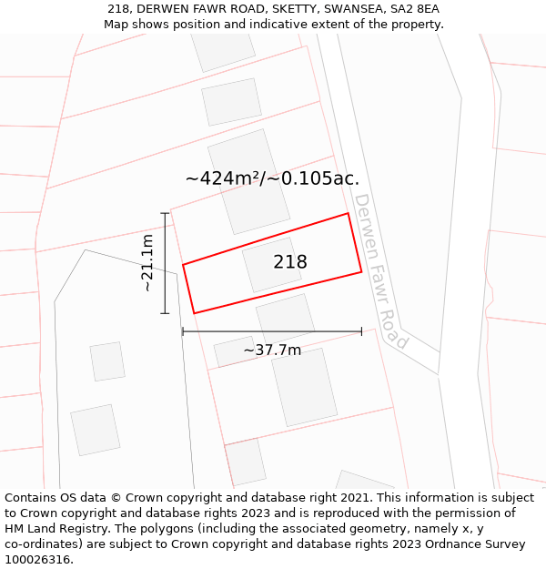 218, DERWEN FAWR ROAD, SKETTY, SWANSEA, SA2 8EA: Plot and title map