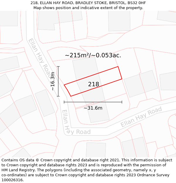 218, ELLAN HAY ROAD, BRADLEY STOKE, BRISTOL, BS32 0HF: Plot and title map