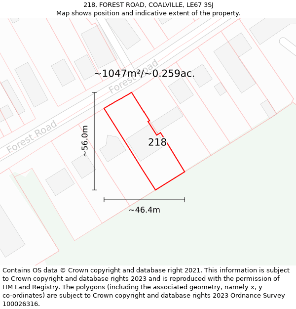 218, FOREST ROAD, COALVILLE, LE67 3SJ: Plot and title map