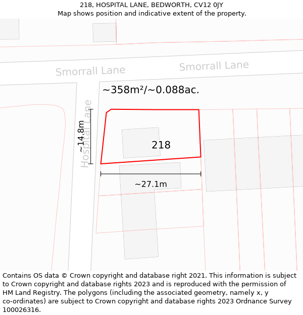 218, HOSPITAL LANE, BEDWORTH, CV12 0JY: Plot and title map