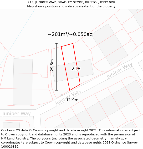 218, JUNIPER WAY, BRADLEY STOKE, BRISTOL, BS32 0DR: Plot and title map