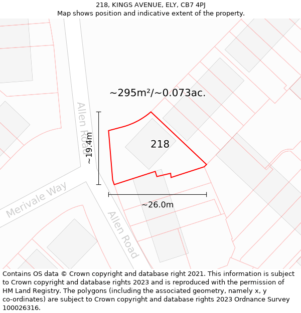 218, KINGS AVENUE, ELY, CB7 4PJ: Plot and title map