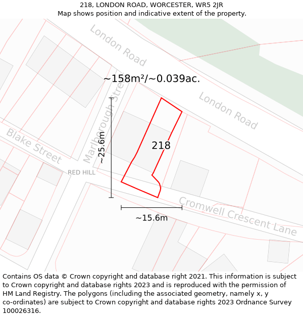 218, LONDON ROAD, WORCESTER, WR5 2JR: Plot and title map