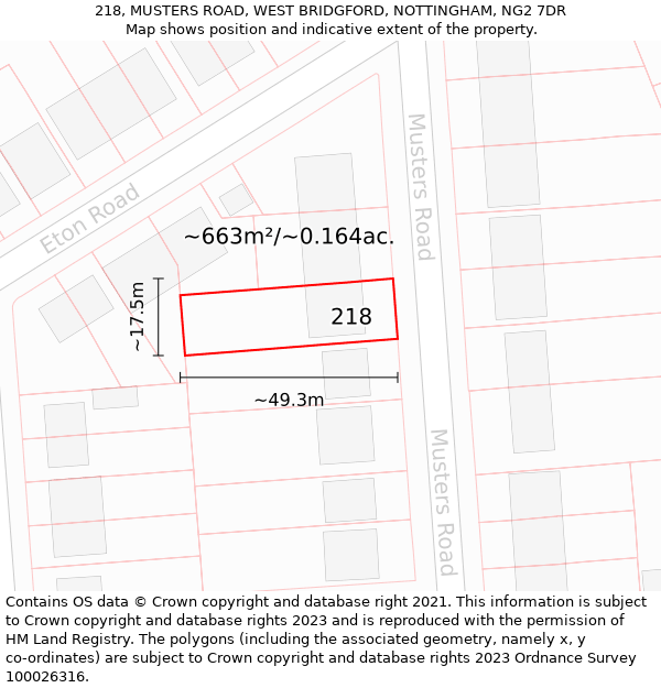 218, MUSTERS ROAD, WEST BRIDGFORD, NOTTINGHAM, NG2 7DR: Plot and title map