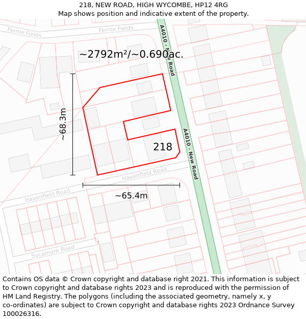 218, NEW ROAD, HIGH WYCOMBE, HP12 4RG: Plot and title map