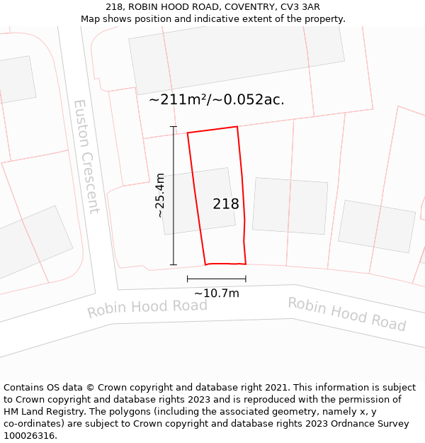 218, ROBIN HOOD ROAD, COVENTRY, CV3 3AR: Plot and title map