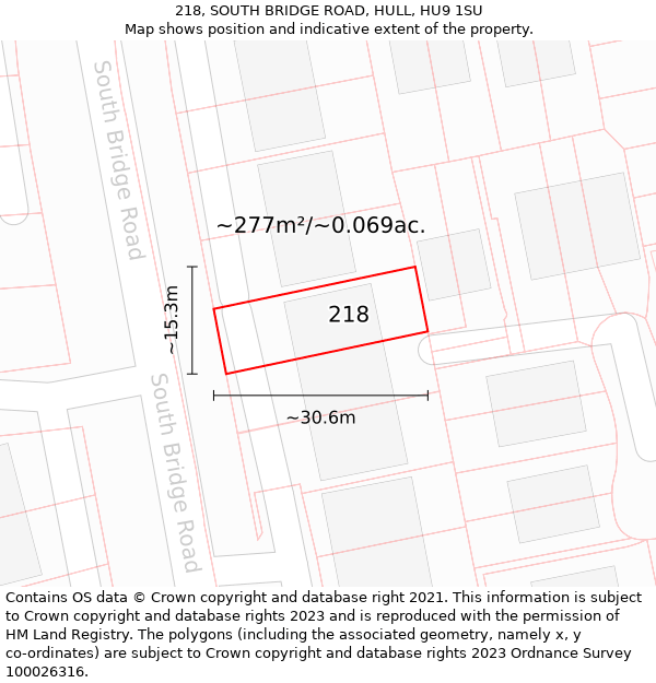 218, SOUTH BRIDGE ROAD, HULL, HU9 1SU: Plot and title map