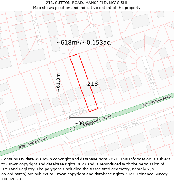 218, SUTTON ROAD, MANSFIELD, NG18 5HL: Plot and title map