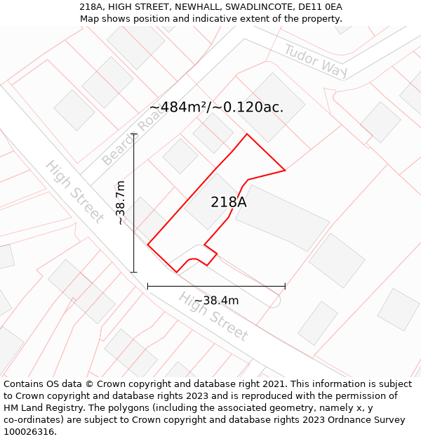 218A, HIGH STREET, NEWHALL, SWADLINCOTE, DE11 0EA: Plot and title map