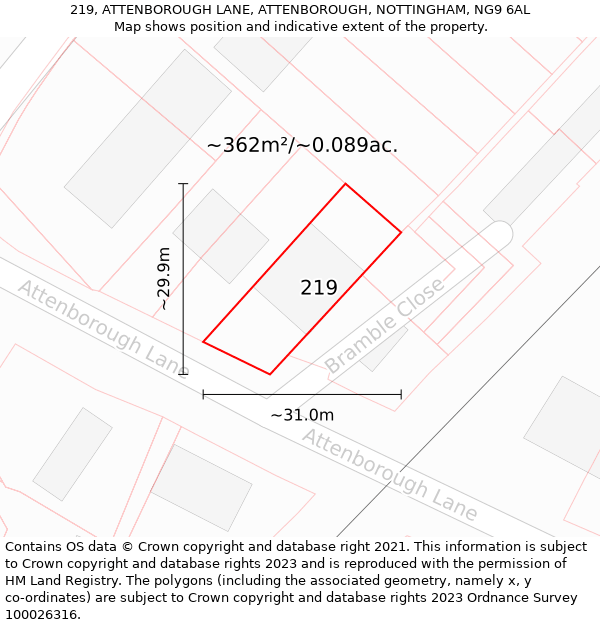 219, ATTENBOROUGH LANE, ATTENBOROUGH, NOTTINGHAM, NG9 6AL: Plot and title map