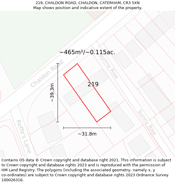 219, CHALDON ROAD, CHALDON, CATERHAM, CR3 5XN: Plot and title map