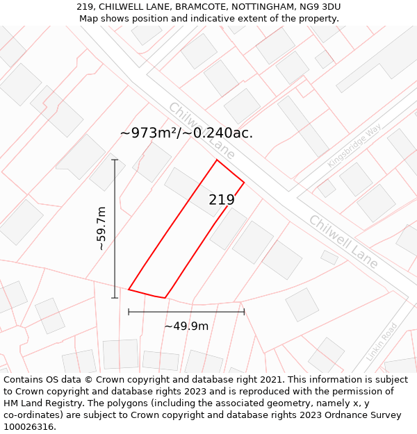 219, CHILWELL LANE, BRAMCOTE, NOTTINGHAM, NG9 3DU: Plot and title map