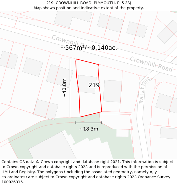 219, CROWNHILL ROAD, PLYMOUTH, PL5 3SJ: Plot and title map