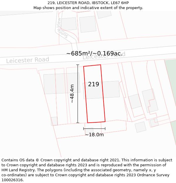 219, LEICESTER ROAD, IBSTOCK, LE67 6HP: Plot and title map