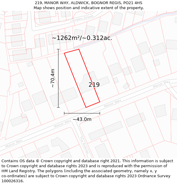 219, MANOR WAY, ALDWICK, BOGNOR REGIS, PO21 4HS: Plot and title map