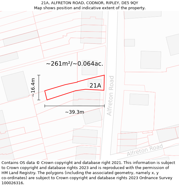 21A, ALFRETON ROAD, CODNOR, RIPLEY, DE5 9QY: Plot and title map