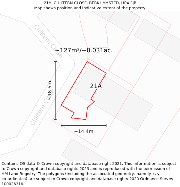 21A, CHILTERN CLOSE, BERKHAMSTED, HP4 3JR: Plot and title map