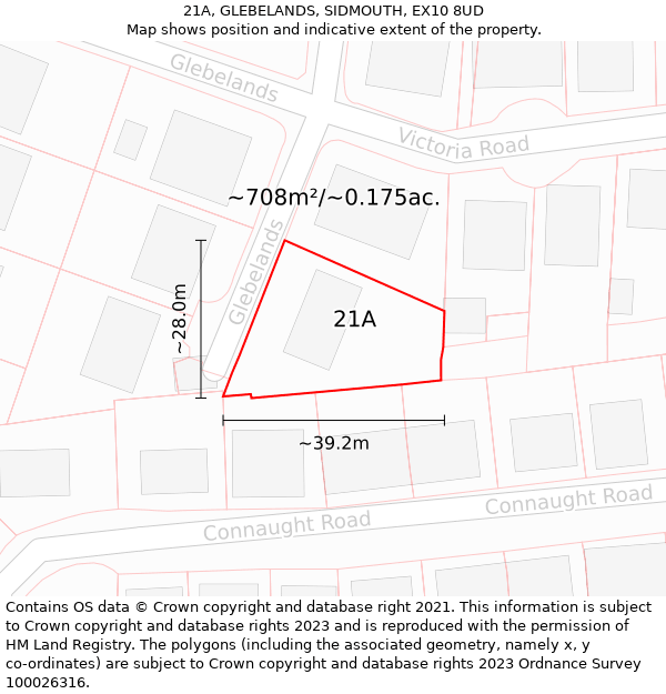 21A, GLEBELANDS, SIDMOUTH, EX10 8UD: Plot and title map