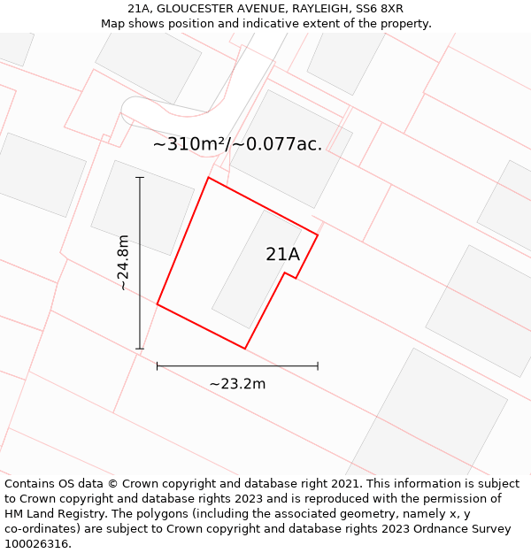 21A, GLOUCESTER AVENUE, RAYLEIGH, SS6 8XR: Plot and title map