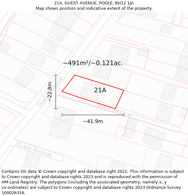 21A, GUEST AVENUE, POOLE, BH12 1JA: Plot and title map