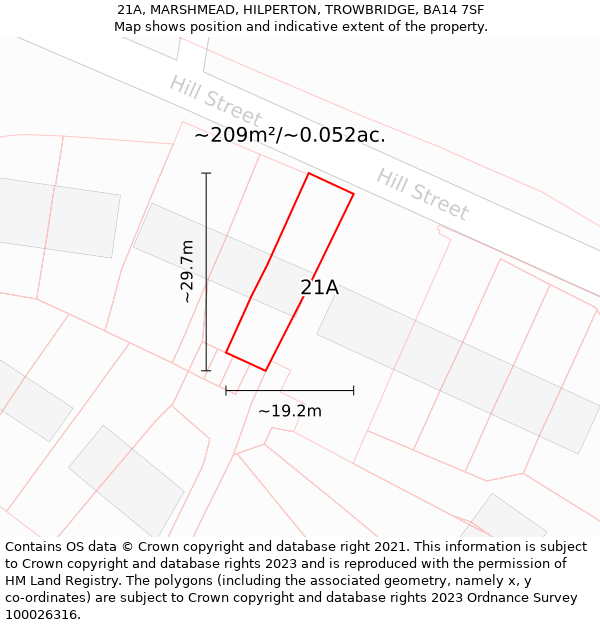 21A, MARSHMEAD, HILPERTON, TROWBRIDGE, BA14 7SF: Plot and title map