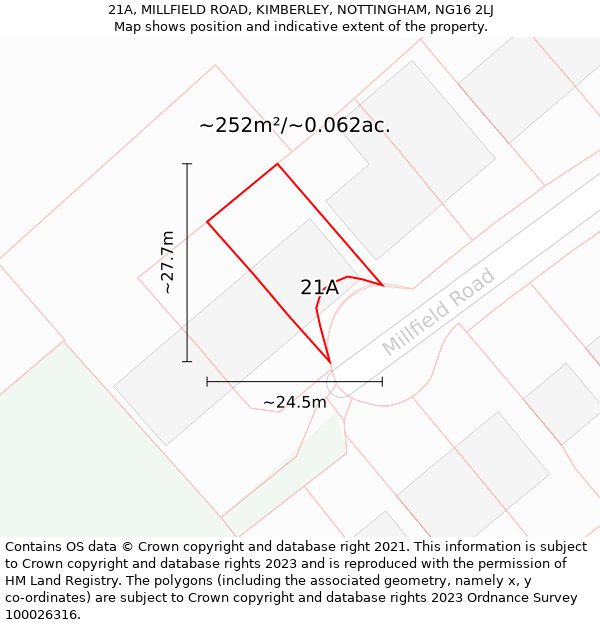 21A, MILLFIELD ROAD, KIMBERLEY, NOTTINGHAM, NG16 2LJ: Plot and title map