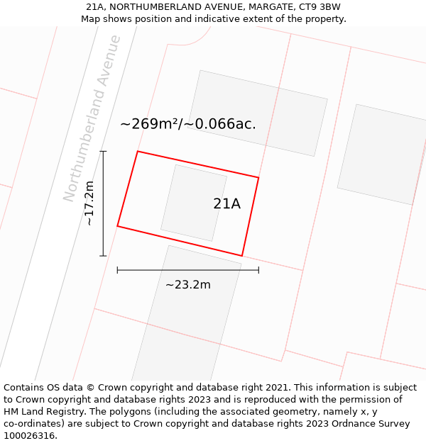 21A, NORTHUMBERLAND AVENUE, MARGATE, CT9 3BW: Plot and title map