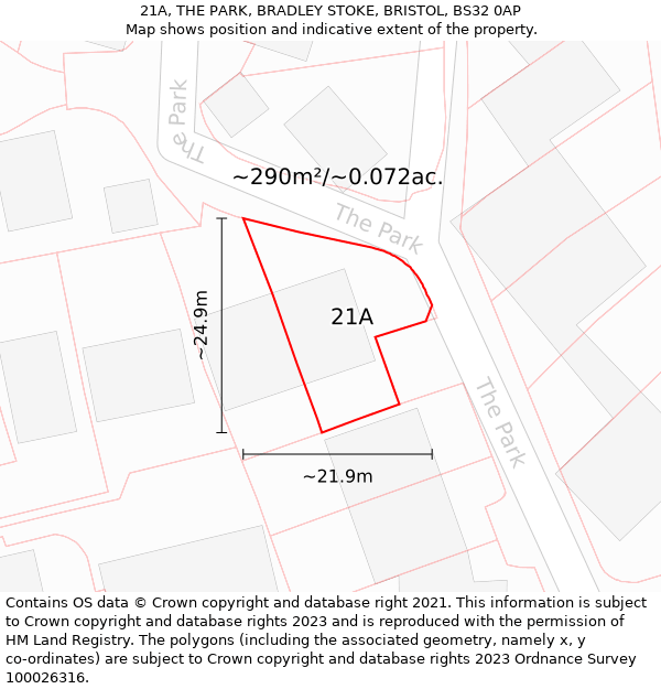 21A, THE PARK, BRADLEY STOKE, BRISTOL, BS32 0AP: Plot and title map