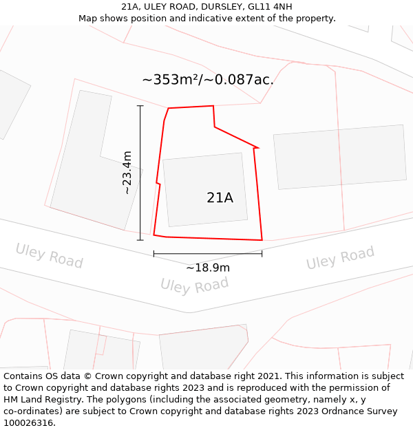 21A, ULEY ROAD, DURSLEY, GL11 4NH: Plot and title map