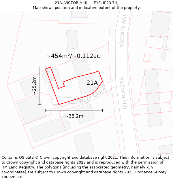 21A, VICTORIA HILL, EYE, IP23 7HJ: Plot and title map