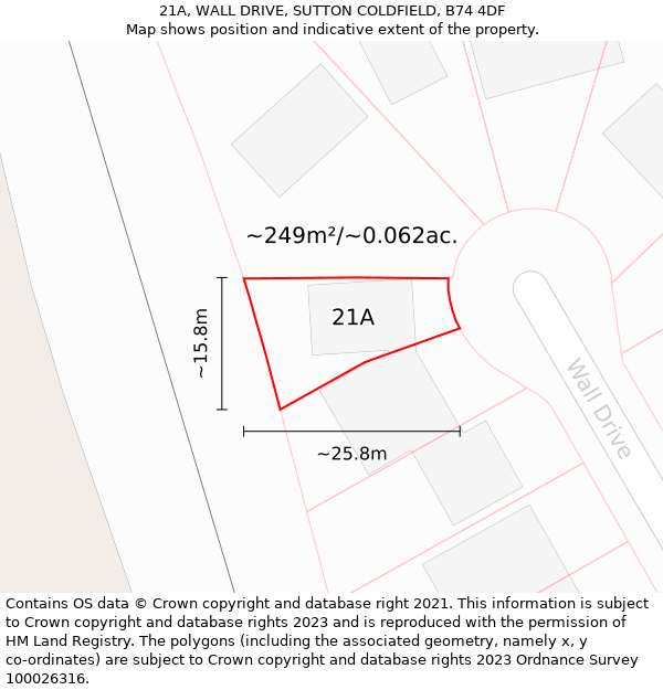 21A, WALL DRIVE, SUTTON COLDFIELD, B74 4DF: Plot and title map