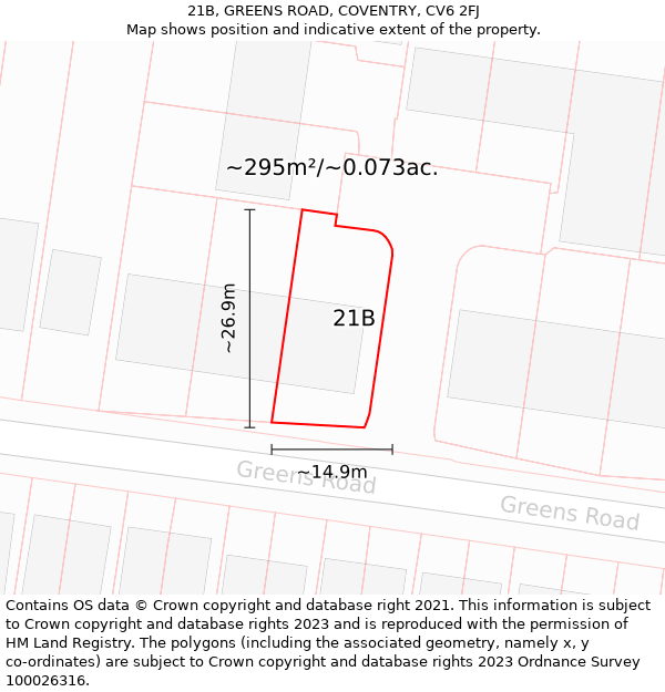 21B, GREENS ROAD, COVENTRY, CV6 2FJ: Plot and title map